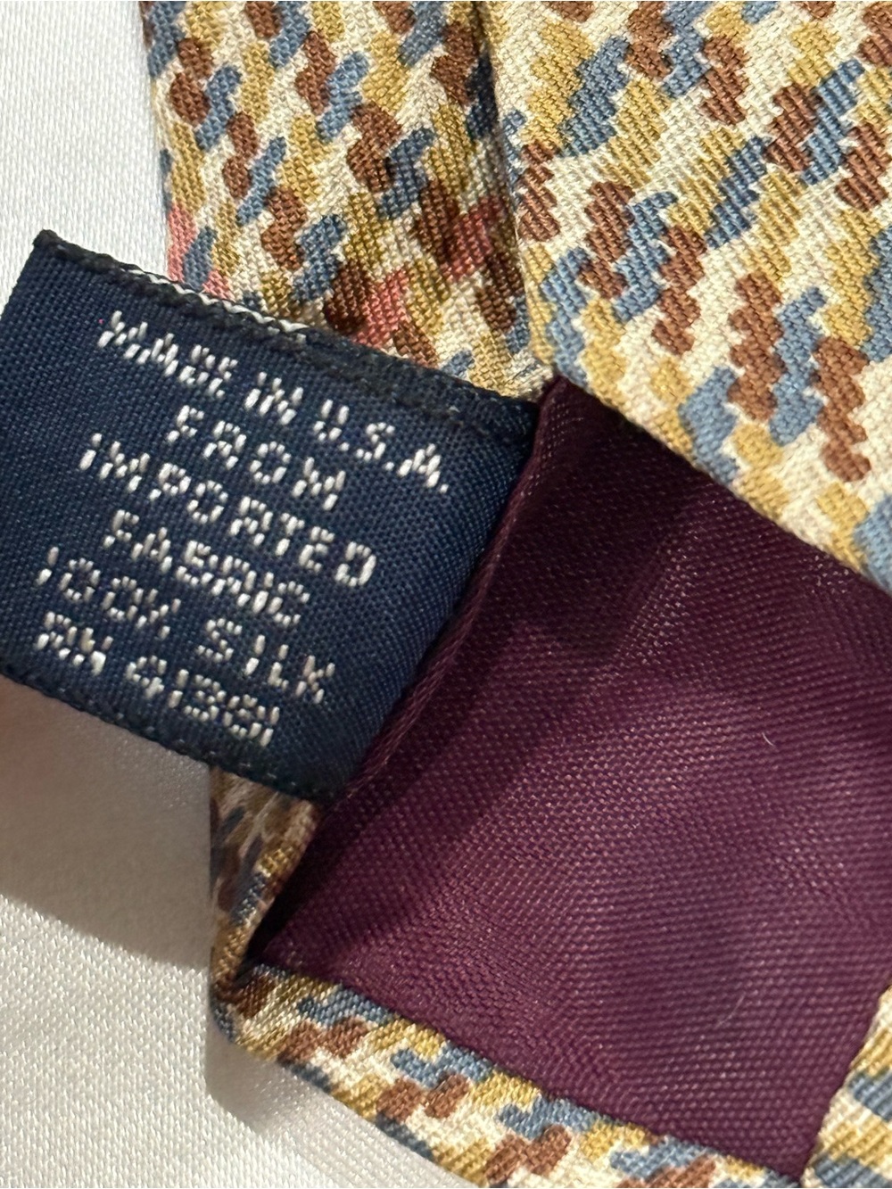 Polo by Ralph Lauren Palm Golfers Pattern Plaid Silk Mens Tie Brown Multicolor - Picture 6 of 10